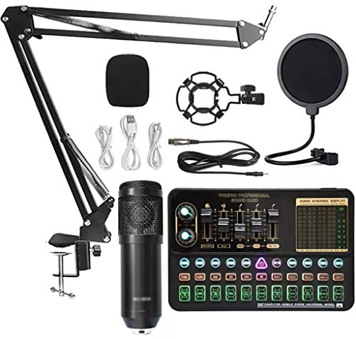 Juego de micrófono de Condensador Micrófono de Estudio Profesional Tarjeta de Sonido en Vivo Micrófono inalámbrico Ajustable, Dorado-BM800