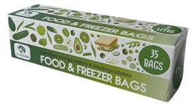 Eco Green Living 2 Litre Plastic Free Freezer Storage Food Bags, Tie Top Storage with Labelling Space 140 Bags
