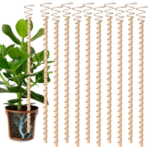 10pcs Electroculture Plant Stakes, 17'' Copper Coil Wire Antennas, Garden Stakes, Tensor Rings Kit, Copper Rods Electronic Planting for Growing Vegetable Garden Plants Support