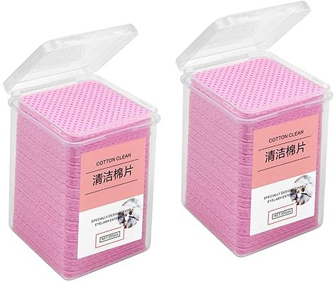Ipetboom 400Pcs Eyelash Glue Cleaning Pads Pink Non-Woven Lash Extension Glue Wipes Salon Travel Residue Remover Compact Size