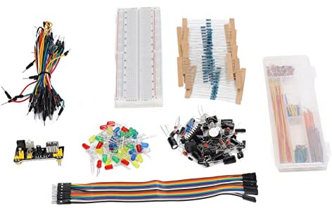 Kit Básico de Electrónica para Principiantes. Surtido de Componentes Electrónicos con Placa de Pruebas de 830 Puntos de Conexión para R3. Experimentos Divertidos y fáciles.