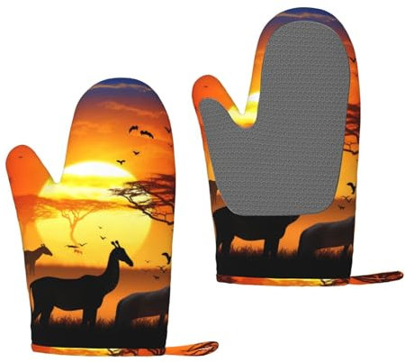Heat Resistant Silicone Oven Gloves Sets of 2 - Sunset animals Kitchen Non-Slip Silicone Oven Mitts 1 Pair for Baking Cooking Bbq