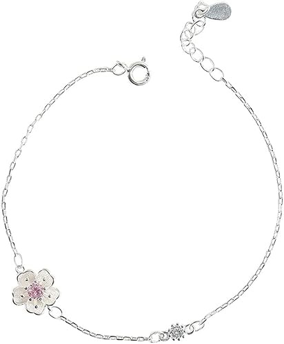 SCWZZWSY Manschette Armreifenkette, ordnungsgemäßes Silberarmband, Frauen 925 Sterling Silber Armband Einstellbarer Kirschblüten Armband Damen Silberarm Armreif