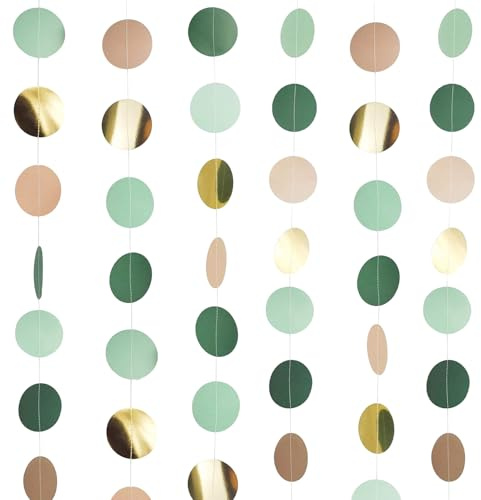 39 Ft Glitzer Hängende Papier Girlande Grün Gold, Runde Punkte Papier Deko Banner für Geburtstag, Hochzeit, Karneval & Jubiläum Party Dekoration - 3 STK 4 m