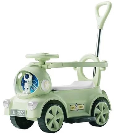 Laufräder Kinder-Elektroauto mit Scheinwerfern, Schiebegriff, Rückenlehne, 3 Modi: Schieben, Fahren oder Roller Spielzeugautos(Groen)