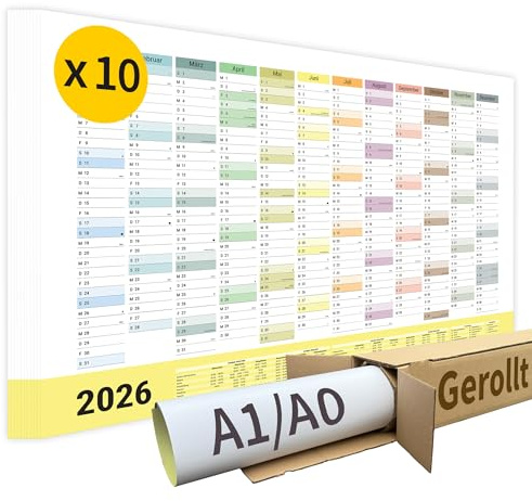 XXL Wandkalender 2026 Jahresplaner DIN A0-10 Stück - gerollt