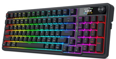 Redragon K719 PRO Wireless 95-Key Gasket Gaming Keyboard, TFT Screen & Knob | Easy-Control LED Info Display, 0-Delay Tri-Mode, Cushioned 5-Layer Noise Dampening for Creamy Thocky Sound, Practical 95 keys