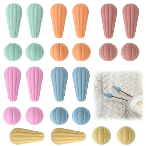 QWORK® 24 Stück Stricknadel Stopper Set, Kürbis- & Tropfenform Silikon Maschenstopper, Nadelspitzenschutz, für Stricken, Häkeln & DIY Bastelprojekte