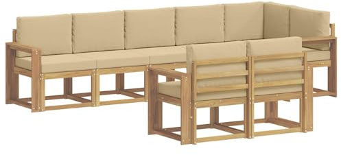 vidaXL Outdoor-Sofagarnitur mit Kissen 8 pcs Weiß und Beige Polyester, Moderne Sofa für draußen, Gartenmöbel-Set, wetterfest, gemütliche Terrassen-Lounge