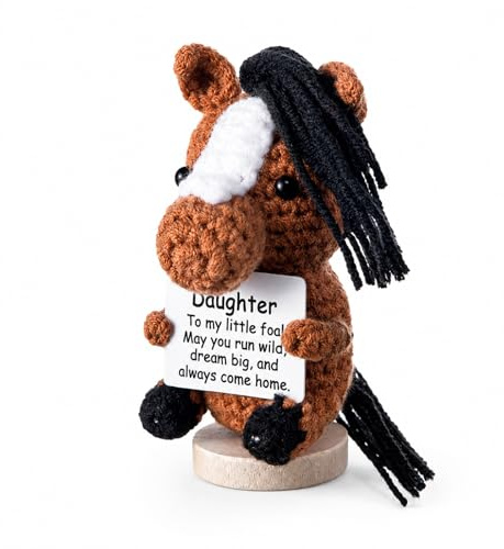 JazRvr Kuscheltier Pferd, Gehäkelter Glücksbringer Für Pferdeliebhaber, Positives Geschenk Für Erwachsene, Du Schaffst Das! Pferde Geschenk, Braun, Glücksbringer Prüfung