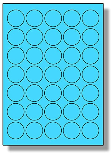 Label Planet® 35 Per Sheet, 5 Sheets (175 Round Blue Labels). Round Coloured Paper Labels, 37mm Diameter, LP35/37R C.