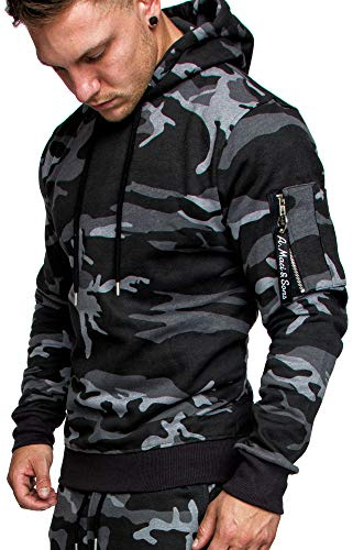 Amaci&Sons Herren Cargo-Style Pullover Sweatshirt Hoodie Sweater Camouflage 4003 Camouflage Schwarz M