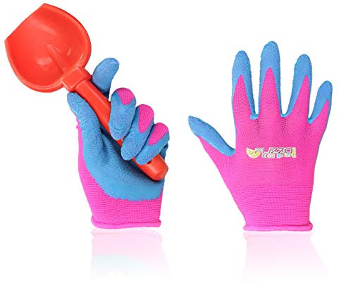 FUZZIO Arbeitshandschuhe Kinder - 2 Paar Rosa Gartenhandschuhe Kinder Reißfest & Atmungsaktiv, Größe 3 (3-6 Jahre), Frei Von BPA & Phthalaten, Optimaler Komfort Für Gartenarbeit, Latexbeschichtet