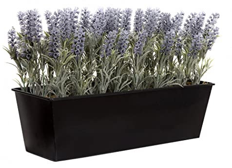 GreenBrokers Artificial Lavender Window Box Tin Trough Container Planter 45cm, Black