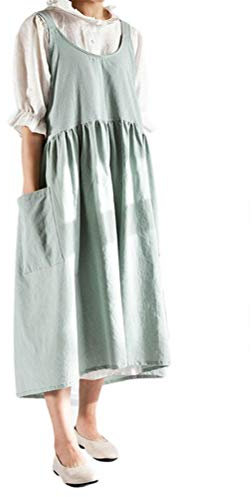 Delantal de Algodón y Lino Sin Mangas para Mujer - Vestido de Cocina Casera, Cocinero, Floristería - Bolsillos Anchos