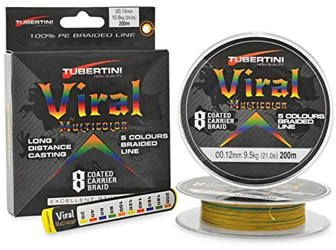 Tubertini Filo da Pesca Viral Multicolor 8 Trecciato PE Dyneema Ideale per Tutte Le Tecniche di Pesca Resistente al Nodo Ottimo Carico di Rottura