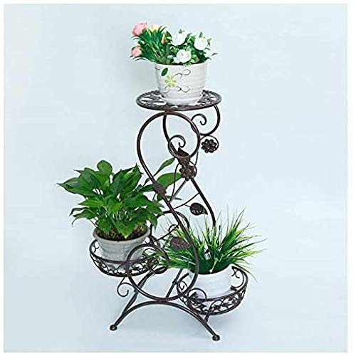 TJZY Blumenständer Metall, Blumenhocker Hoch Mehrschichtiges Pflanzenregal Blumenregal Hocker Regal für Innenbalkon Wohnzimmer Garten Gartendekoration 50X24x69cm, Schwarz Brown