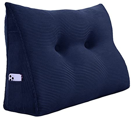 VERCART Rückenkissen Bett Rückenlehne Keilkissen Kopfteil Gepolstert Lesekissen Wandkissen Lendenkissen für Couch, Groß Sofakissen Kopfkissen, Stützkissen, Nackenkissen Kordsamt Bezug Dunkelblau 60cm
