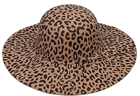 VPbao Wollhut mit breiter Krempe, Filz, Fedora-Hut, Damenhut, Schlenker-Glocke, Derby, Kirche, Party, Hüte – faltbar, E: Damen, Leopardenmuster, Braun, Einheitsgröße