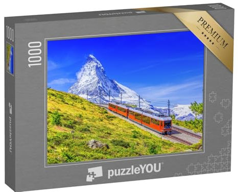 puzzleYOU: Puzzle 1000 Teile „Eisenbahn am Gornergrat mit dem Matterhorn, Wallis, Schweiz“ – aus der Puzzle-Kollektion Matterhorn