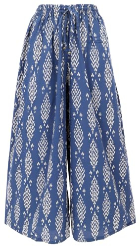 GURU SHOP Palazzohose, Hosenrock, Baumwollhose mit Handgefertigtem Druck - Indigo, Damen, Size:M