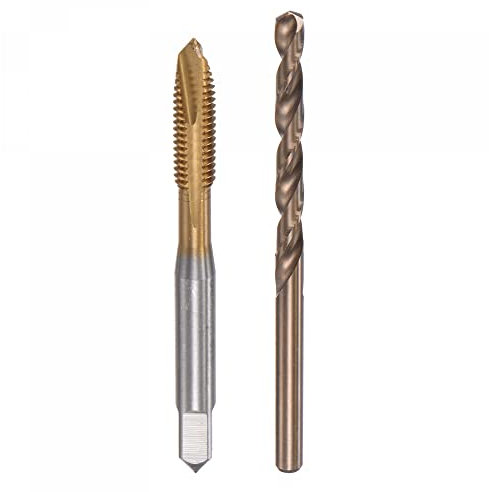 sourcing map M6 x 1 Spiral Point Thread Tap and 5.0mm Drill Bit Set, Metric Titanium Plated Cobalt High Speed Steel Machine Screw Thread Tap Threading Tool