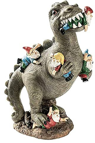 Great Garden Gnome Massacre Resin Dinosaur Eating Gnomes Garden Statue Weather-Resistant Cute Garden Gnome Ornaments for Garden Lawn Courtyard (B)