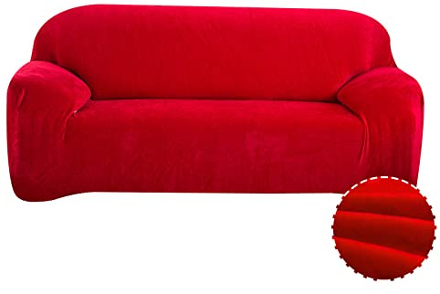 Treer Sofa Überzug Samt 1 2 3 4 Sitzer, Feste Farbe Sofaüberzug Stretch Sofabezug Elastisch Universal Schonbezug Sofa Antirutsch Sofa Hussen Spandex Sofaschoner Sofahusse (Rot,2 Sitzer)