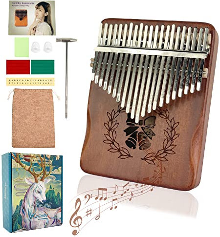 Kalimba 21 Schlüssel Daumenklavier aus Holz, Thumb Piano, Marimba Mbira Finger Daumen Piano Musikinstrument mit Stimmhammer, Studienanleitung, für Kinder Anfänger Geschenk (Glocke)