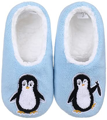 ZYZX Zapatillas de Estar por Casa con Forro de Peludo Para Mujer,Calcetines Con Suela Antideslizante Suave,Patrón Pingüino