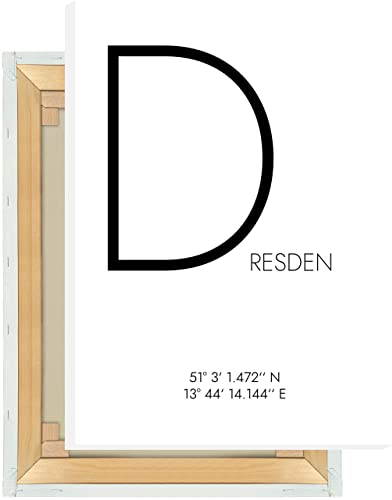 Hochwertiger Leinwanddruck Dresden Koordinaten #4 | Typographie | Keilrahmen | 50x50cm, weiß/schwarz, hochwertige 320g Canvas matt, Qualitätsfarben | Minimalistisch, Skandinavisch, Modern | Heimat