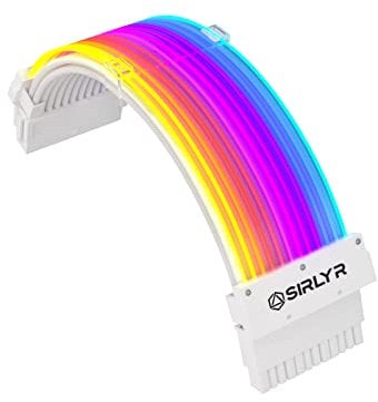Sirlyr RGB PSU Cables,ARGB Motherboard Power Supply Cable,24 Pin Sleeved Cable Extension Kit,Strimer Extension Cable Kit 5V 3Pin Synchronized,Customed White PC Chassis(White Connector A Style)