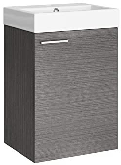 Baikal Conjunto De Mueble De Baño 45cm. Incluye Mueble con Lavabo. Melamina 16mm. Mueble MONTADO. Lavabo Encastrado. Sin Espejo 1 Puerta Tirador Horizontal Ceniza