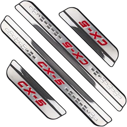 buhb 4 Pcs Car Door Sill Protector Strips for Mazda CX-5 CX5 2017 2018 2019 2020 2021 2022, Stainless Steel Auto Threshold Kick Plates Bar Guard Non-Slip Anti-Scratch Styling Accessories