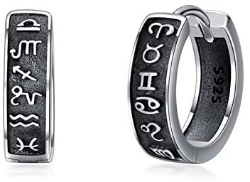 Unisex 925 Sterling Silber Creolen - Kleine Schwarz Schlafen Kreolen Ohrringe - Klapp Ohrschmuck Geschenk für Männer Frauen
