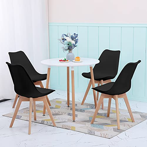 FURNITABLE Set aus Runder Esszimmertisch mit 4 Schwarzem Stühlen | Essgruppe 5-teilig | Esszimmergruppe für Esszimmer Küche Wohnzimmer | Weißer Esstisch