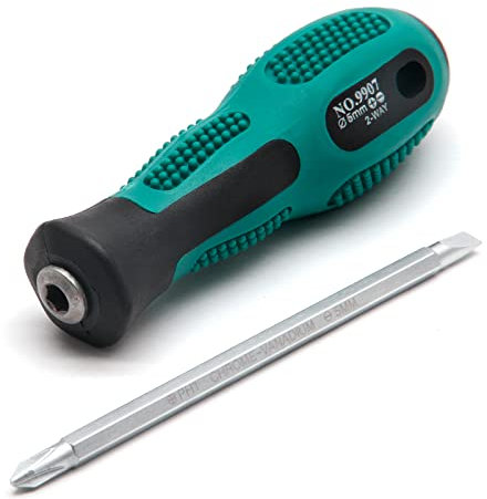LEDXIN 2 in 1 Screwdriver, #1 Phillips & Slotted Screwdriver SL5 & PH1 x 100mm, Magnetic Ratcheting with Anti-slip Handle