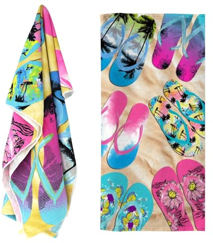 GEEZY Microfibre Beach Towel, Flip Flop Design - Quick Drying, Lightweight, Sand-Free, Large & Durable, Summer Design - Beach Essentials for Travel, Holiday, Swimming, Sauna, Adults & Kids, 70x140cm