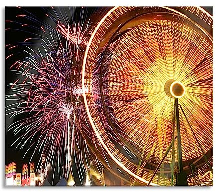 Jahrmarkt mit Feuerwerk Herdabdeckplatte & Spritzschutz aus Echtglas | Für Herd-Kochfelder | 60x52 cm