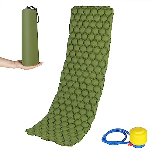 Laneetal Camping Isomatte Selbstaufblasend mit Luftpumpe Ventil, aufblasbare Matratze Outdoor Ultraleicht wasserdicht rutschfest, Faltbare Schlafmatte für Wandern, tragbare Matte mit Tasche