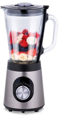 alpina Mixer 1,5L - Smoothie Maker 500W mit Glasbehälter - Küchenmaschine mit 2 Geschwindigkeiten und Pulsfunktion - Blender mit Rutschfeste Füße - Leicht zu Reinigen