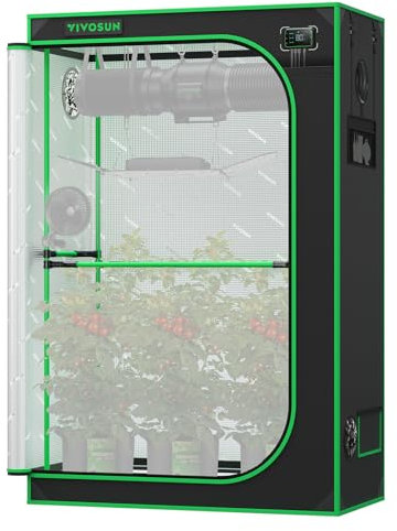 VIVOSUN PRO Growzelt 120x60x180cm Grow Tent mit Dicken 22mm Stangen Oxford-Gewebe mit Hochreflektierendem Mylar Extra Aufhängestangen & Hohes CFM-Kit für Hydroponik P426 für AeroLight A200SE
