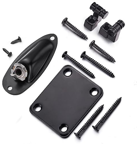 Hapihom Electric Guitar Roller String Tree String Retainer Neck Plate Loaded Jack Socket Plate For Guitar Replacement Parts (black)