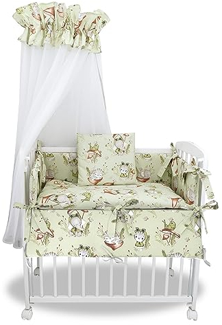 Baby Delux Beistellbett Set Babybett Komplett Set Stubenwagen weiß 90x40 mobil mit Rädern inkl. Bettwäsche Matratze (Frosch grün)