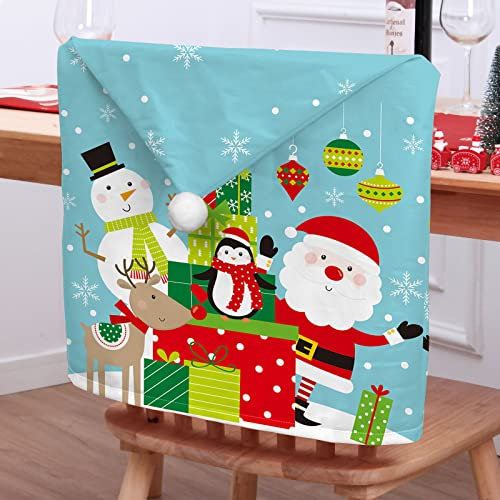 Morbuy Weihnachten Stuhlhussen 2-8er Set Nikolausmütze Esstisch Stühlen Set, Weihnachtsdeko Stuhlhussen Hussen für Esszimmerstühle, Weihnachtsfeier (2er Set,Niedlicher Pinguin)