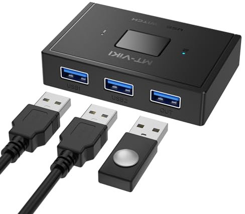 MT-Viki USB 3.0 Switch 2 in 1 Out Bi-Direktional 1 in 2 Out USB Switch 2 PC für Tastatur Maus Drucker Scanner Sticks kein Kabel