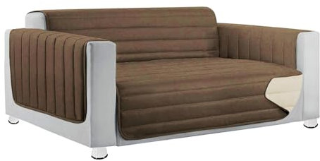 emmevi Sofaüberwurf, gesteppt, gepolstert, doppelseitig, weich, elegant, 2-Sitzer, Braun