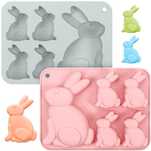 2 Pcs Moule Silicone Lapin Pâques, Moule en Silicone de Pâques, Paques Biscuits Moule, Moule Lapin de Paques, Moule de Pâques Réutilisable, Moule à Cuisson Lapin Pour Gâteau Chocolat Fondant