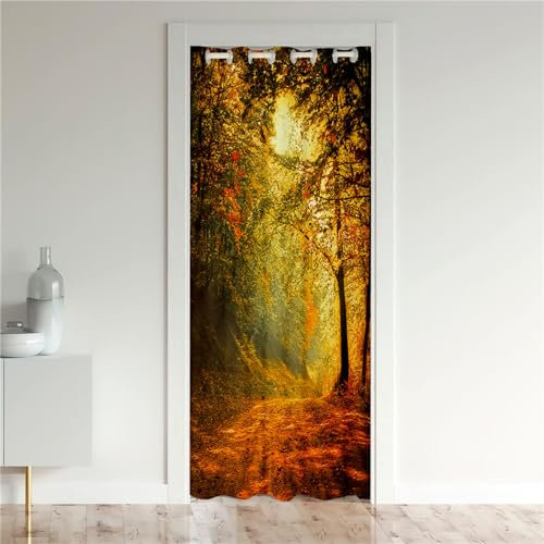 Odot Verdunkelungsvorhänge mit Ösen, Wald Muster Raumteiler Vorhang Türvorhang Thermo Blackout Thermovorhang Winter Kälteschutz Türvorhang für Fenster Tür Schrank (120x200cm,Ahornbaum)