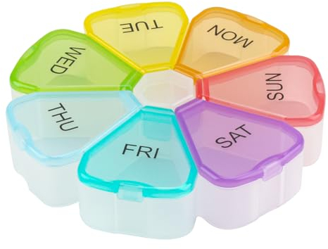 Hochwertige runde Pillendose, 7 Fächer, Mehrfarbig, BPA-frei, Leicht zu Öffnen, Einzigartiges Design, Reise-Pillendosen für Medikamente, Vitamine, Nahrungsergänzungsmittel